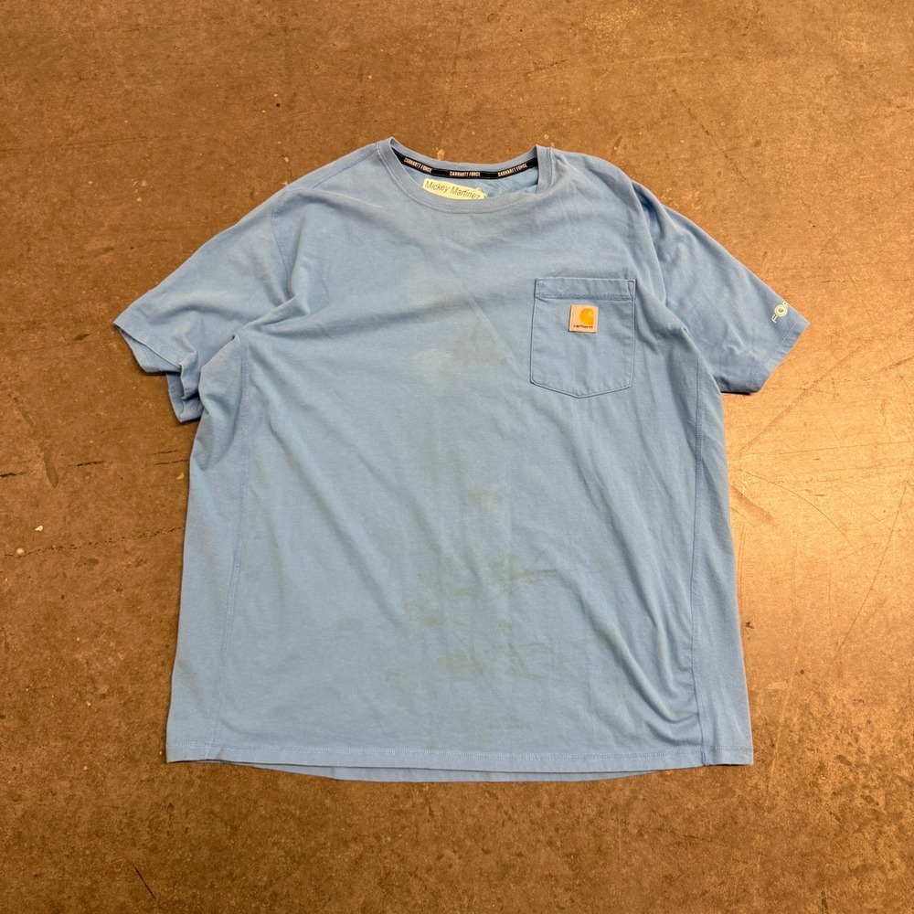 Carhartt Force Mens XL Light Blue‎ Pocket T-Shirt Relaxed Fit Work Tee Stained